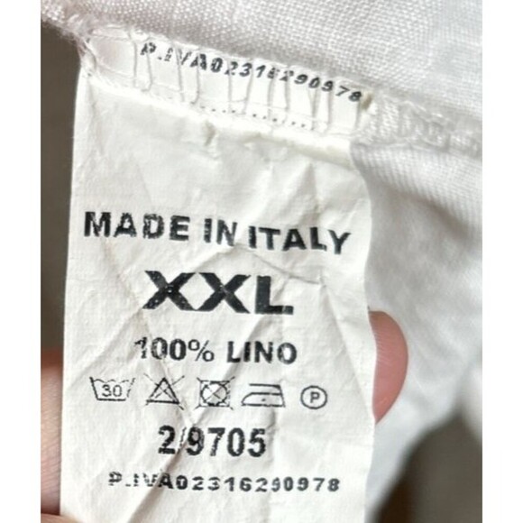 Linen Men Casual Button Up Shirt Ivory Roll Up Sleeve Made in Italy Size 2XL - Picture 3 of 7